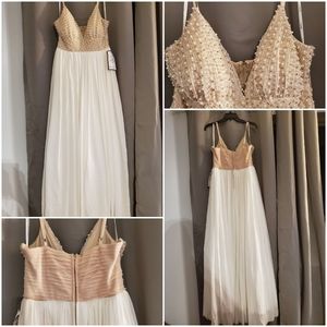 White formal prom wedding dress beaded